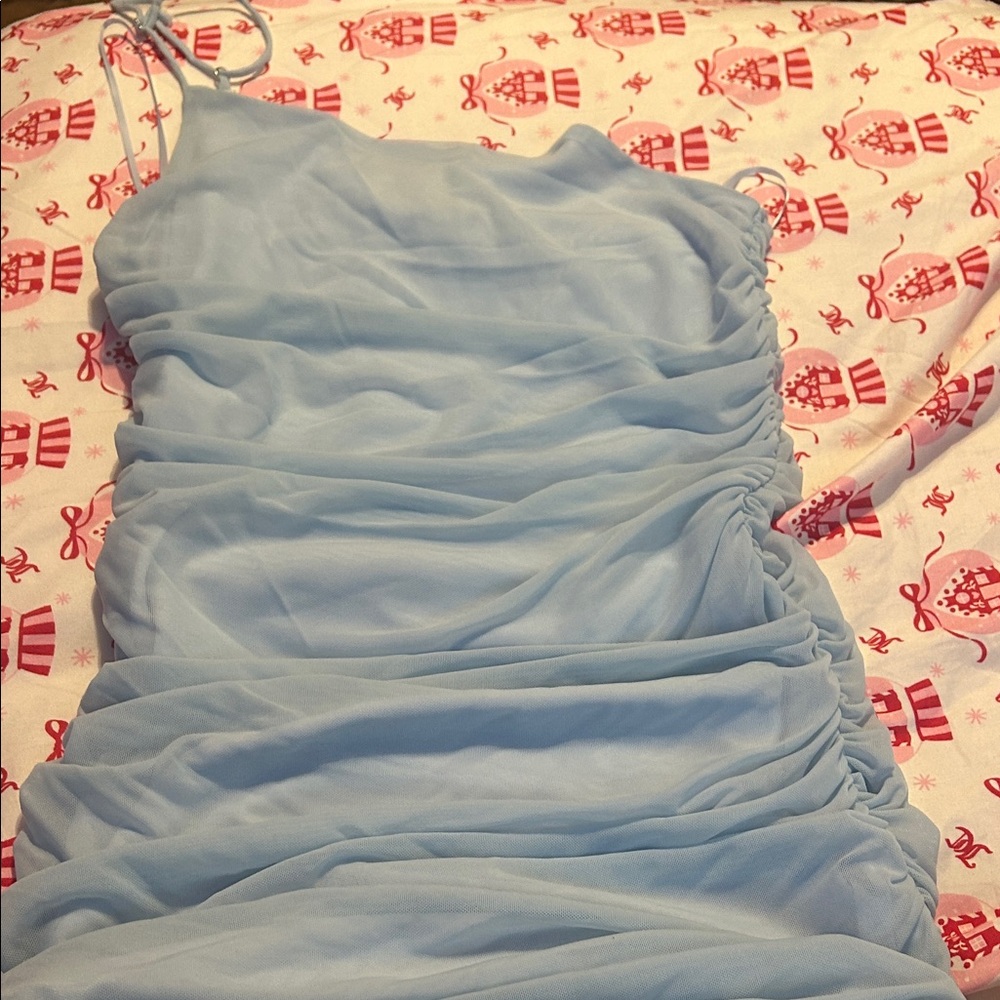 Cotton Candy Light Blue Ruched Dress